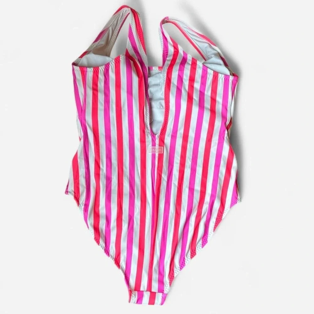 NWT Fabletics Sunset Scoop One-Piece pink & white stripe one piece swimsuit XXL‎